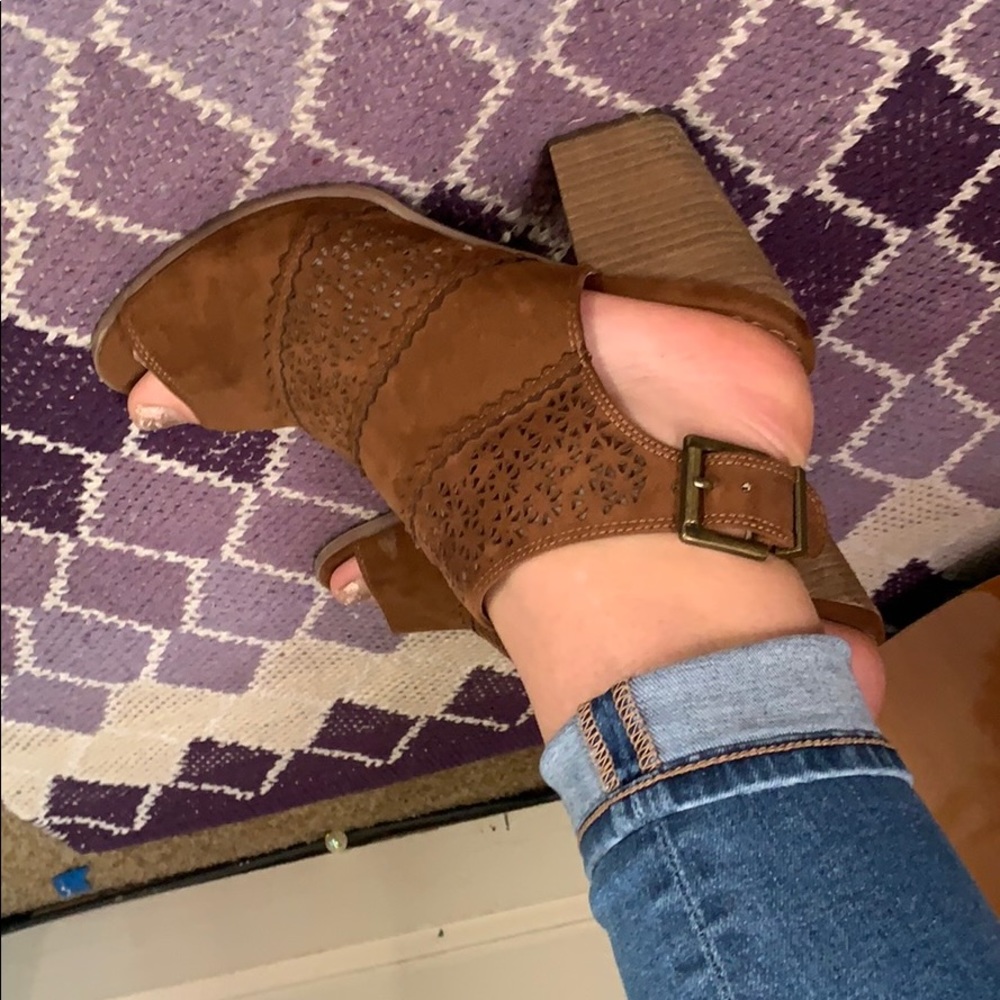 Not rated brand, high heel open toe booties